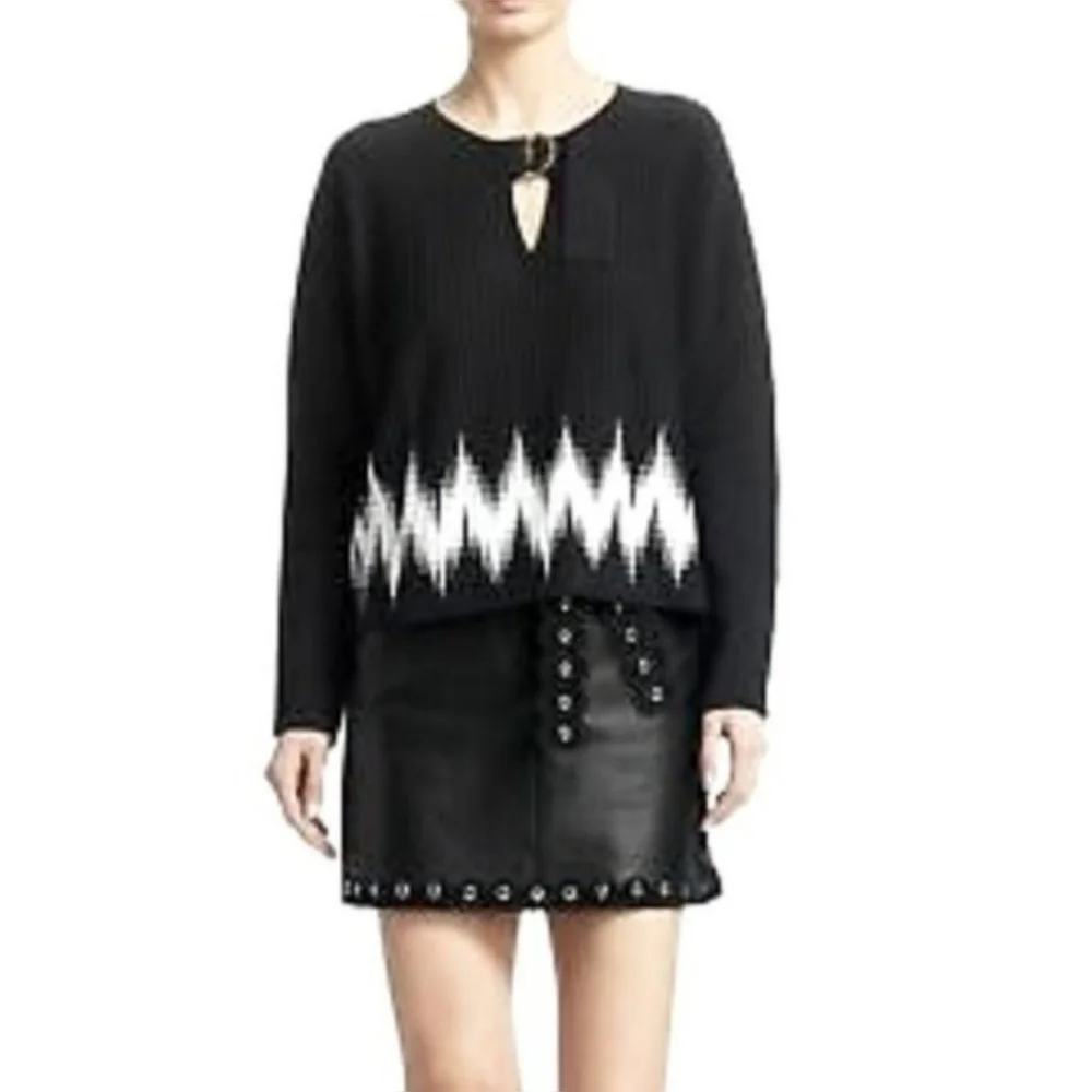 Maje Black Sweater Martha Zigzag Keyhole Size Medium